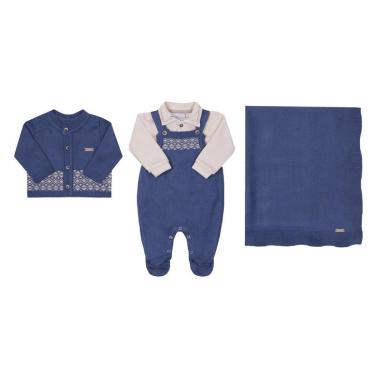 Imagem de Saída Maternidade Bebê Menino 3Pçs Malha Tricô Paraiso 16123-Masculino