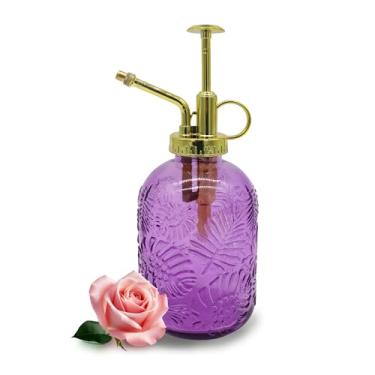 Imagem de VKSG Frasco de spray de vidro para plantas, pulverizador vintage de 350 ml, frasco de irrigador de suculentas com bomba superior, regador de plantas pequenas para ambientes internos (roxo)
