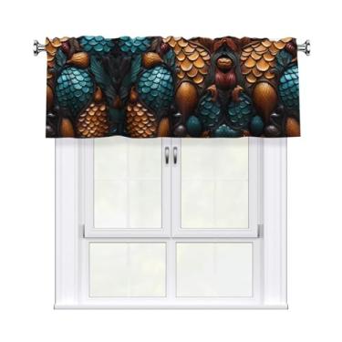 Imagem de QAZWZML Cortinas decorativas estampadas com padrão de escama de peixe cortinas curtas 137 x 45 cm adequadas para quartos, cozinhas e varandas