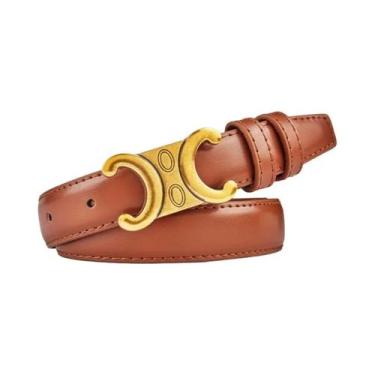 Imagem de Cinto Feminino De Couro Genuíno Com Fivela Dourada De Alta Qualidade P