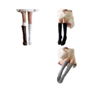 Imagem de Meias De Algodão Brancas De Comprimento Até O Joelho Para Mulheres, Es