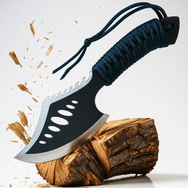 Imagem de Machado Tático Lenhador com Cabo Emborrachado Antiderrapante, Lâmina Afiada e Coldre, Ideal para Cortar Madeira, Geleira e Uso Externo