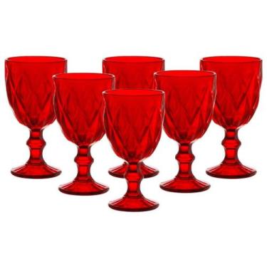 Imagem de Jogo C/ 6 Taças Diamond Vermelho Rubi 340ml Mesa Posta Bebidas Água Su