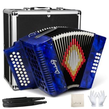 Imagem de Acordeão 31 teclas 12 graves diatônico push pull G/C/F afinação com estojo de transporte luvas pano de limpeza para adultos iniciantes profissionais (azul)