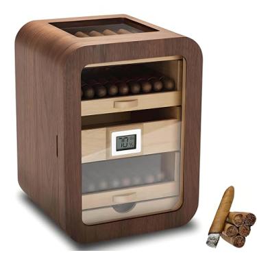 Imagem de YDBMY Umidor de charuto elétrico com prateleira e gaveta de madeira de cedro para 110 charutos, refrigerador de umidificador elétrico inteligente para charutos, gabinete de umidificador, para homens