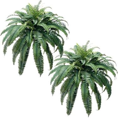 Imagem de Niaone Pacote com 2 plantas artificiais de samambaia de Boston, 129 cm, 88 ramos – plantas artificiais ao ar livre para pátio, decoração de casa interna (resistente a UV, estilo fazenda)