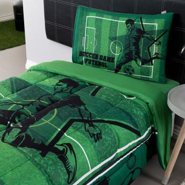 Imagem de Kit Edredom + Lençol Plush Fofinho Infantil Dupla Face Dream 3 Peças Solteiro - Futebol
