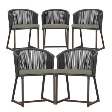 Imagem de 5 Cadeiras De Jantar Noronha Marrom Corda Náutica E8 Trama Preto