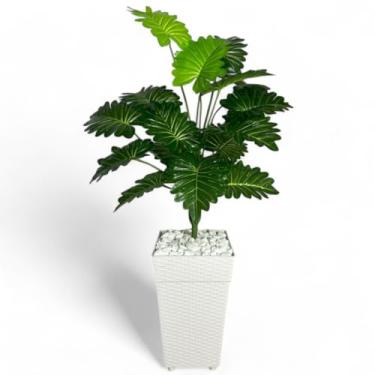 Imagem de Planta Artificial Decorativa 60cm com Vaso Rattan Marrom, Arranjo Realista para Sala, Escritório e Varanda(Ratan Branco Marmore)