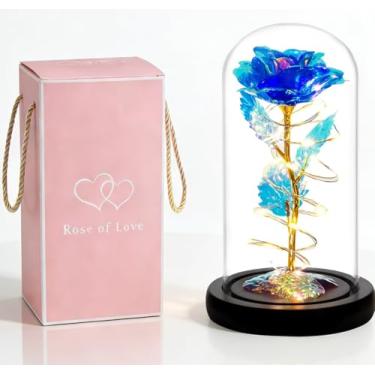 Imagem de MetJakt Presentes para ela, presentes de aniversário para mulheres, presentes de rosa de dia das mães para mãe, flores coloridas arco-íris iluminadas em cúpula de vidro, presentes femininos para