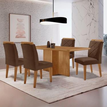 Imagem de Mesa Olimpia 120 Mdf Canto Copo E Com 4 Cadeiras Melissa Veludo Marrom Naturalle