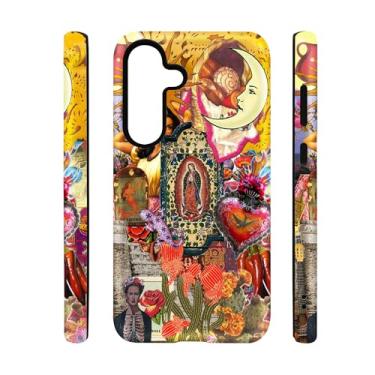 Imagem de qizjio Capa de telefone colagem de arte folclórica mexicana, capa protetora à prova de choque La Virgen De Guadalupe para Samsung Galaxy S25