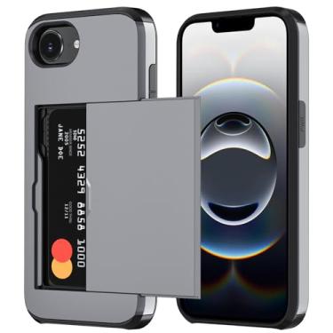 Imagem de Qinmay Compatível com capa carteira para iPhone 16e, suporte para cartão embutido, camada dupla protetora resistente à prova de choque com compartimento para cartão oculto, capa fina para celular para
