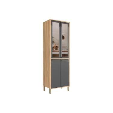 Imagem de Paneleiro Cozinha Modulado Syrah c/ 4 Portas c/ Vidro 75cm Amendoa/Chumbo Ronipa