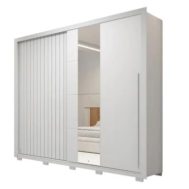 Imagem de Guarda Roupas Casal Com Ripado e Espelho 2 Portas 4 Gavetas Eloa Branco Caemmun