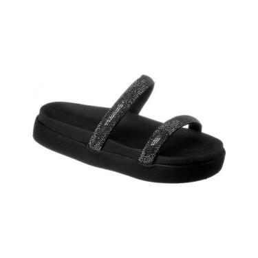 Imagem de Sandália Rasteira Papete Feminina  Brilho Strass Confortável - Bella C