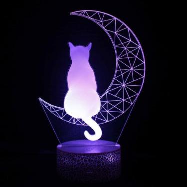 Imagem de Candeeiro de mesa Cat 3D USB acrílico e ABS para presente de aniversár