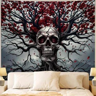 Imagem de Tapeçaria para pendurar na parede Gothic Skull Tree Dark Horror Style 