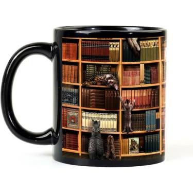 Imagem de Caneca de café Cat Bookshelf Ceramic 350ml para amantes de gatos - yiw