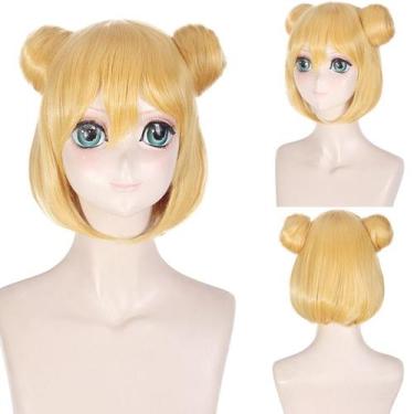 Imagem de Peruca de cosplay fofa loira Bob com coque para mulheres de 35 cm - yi