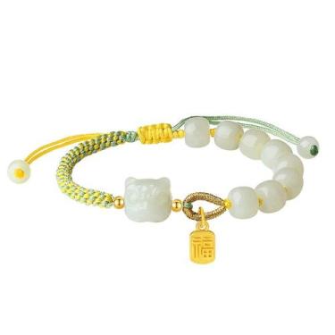 Imagem de Pulseira feminina feita à mão com pingente de leão nefrita em prata 92