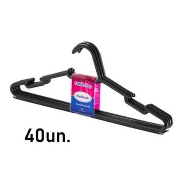 Imagem de Kit 40 Cabides Plástico Preto Camisa Camiseta Vestido Paletó - RP3D
