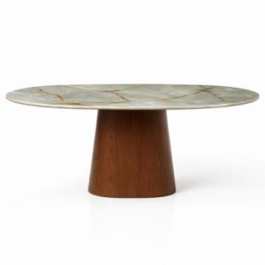 Imagem de Mesa de Jantar Oblongo 198x122 cm Base Nogueira Tampo Mármore Blue Dee