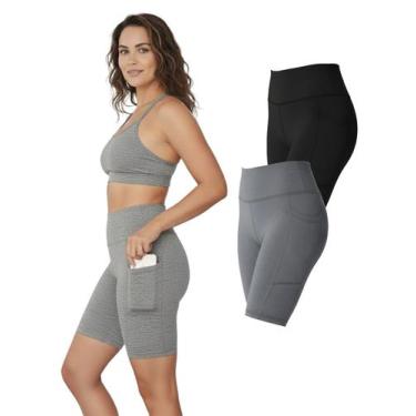 Imagem de Kit 2 Bermudas Fitness Feminina Bolsos Laterais Para Celular Cor:Cinza