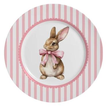 Imagem de Prato Sobremesa Coelho com Laços Rosa - ALLEANZA