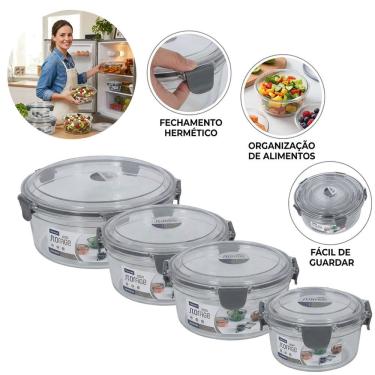 Imagem de Kit 4 Potes Marmita Hermética Redonda Livre Bpa Cozinha