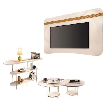Imagem de Painel Suspenso Armony Off White Cinamomo com Kit Mesa de Centro Sky e Aparador Infinity Off White - HB Móveis