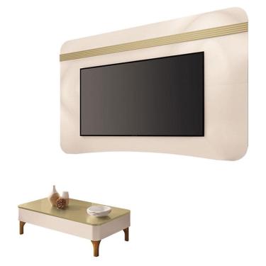 Imagem de Painel Suspenso Armony Off White Champanhe com Mesa de Centro Liz Off White Champanhe -HB Móveis