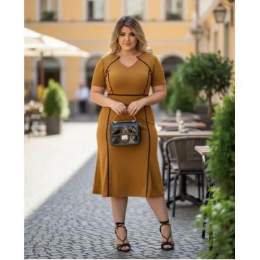 Imagem de Vestido Midi Plus Size Viés Moda Evangélica Feminina - Miss FLOWER, Ca