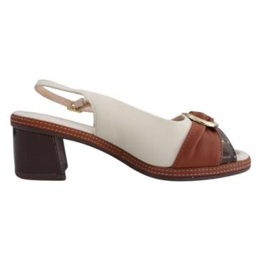 Imagem de Sandália Piccadilly Salto Médio 566067 Off White / Conhaque, Off white