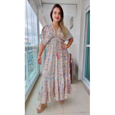 Imagem de Vestido Longo Indiano Estampado Toque de Seda-Cod.3904 - Aleci Fashion
