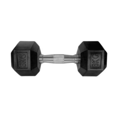 Imagem de Halter Sextavado Injetado com Pegada Cromada 8kg Preto para Musculação Anilhas Fitness