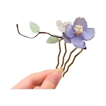 Imagem de Pente De Cabelo Elegante Vintage Com Flor De Vidro Estilo Chinês Para 