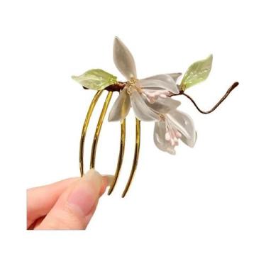 Imagem de Pente De Cabelo Elegante Vintage Com Flor De Vidro Estilo Chinês Para 