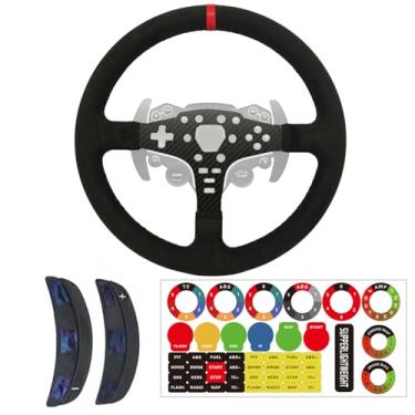 Imagem de Obokidlyamor Substitua o painel de substituição do volante de camurça/couro leve de 13 polegadas para o volante de corrida de jogos moza r5/r3/es/esx (com camurça completa)
