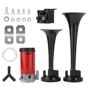 Imagem de Trompete duplo de carro, buzina dupla de trompete de ar fácil de instalar ABS + liga de alumínio para todos os carros de 12 V para trailers para motocicletas para caminhões para tratores