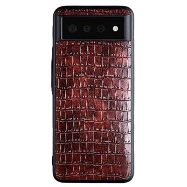 Imagem de Capa para Google Pixel 6/6 Pro, estampa clássica de crocodilo de couro PU antiqueda proteção traseira capa fina à prova de choque, marrom 1,6 Pro 17 cm