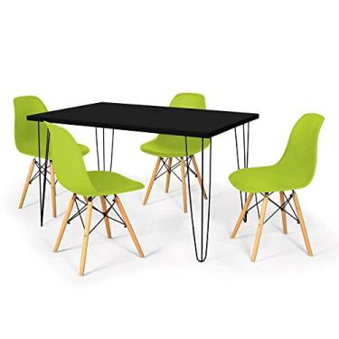 Imagem de Conjunto Mesa de Jantar Hairpin 130x80 Preta com 4 Cadeiras Eames Eiffel - Verde