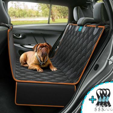Imagem de Kit Capa Pet Protetora de Banco Traseiro Impermeavel Laranja + 3 Cinto de Segurança