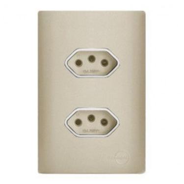 Imagem de Cj Tomada Dupla 10A Com Suporte 4X2 - Dicompel Novara Champanhe Cromado - Dnv1500/32Chcr