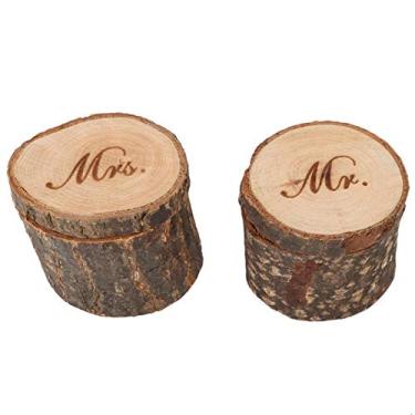 Imagem de 2 peças retrô de madeira para caixa de anel de casamento anel exclusivo suporte de joias estojo de armazenamento para festa de noivado de casamento dia dos namorados (MR & MRS)