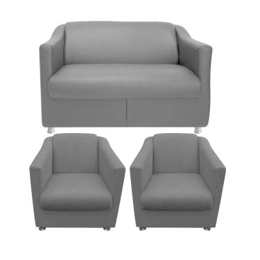 Imagem de Kit 01 Namoradeira e 02 Poltronas Decorativa Bia Suede Cinza