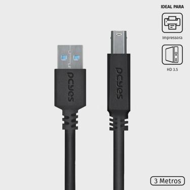 Imagem de Cabo para Impressora e HD Externo USB a 3.0 Macho para USB B 3.0 Macho 28AWG Puro Cobre 3 Metros - PUABM3-3