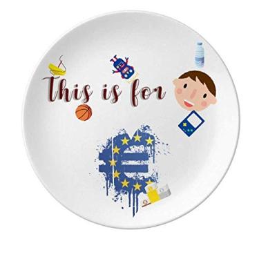 Imagem de Placa de porcelana com símbolo da Unificação Monetária da União Europeia para jantar redondo Prato Masculino