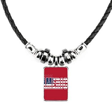Imagem de DIYthinker Colar com nome da bandeira dos EUA EUA joia Torque pingente de corda de couro