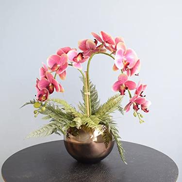 Imagem de Arranjo com Duas Orquídeas Artificiais Rosa no Vaso Bronze Médio
